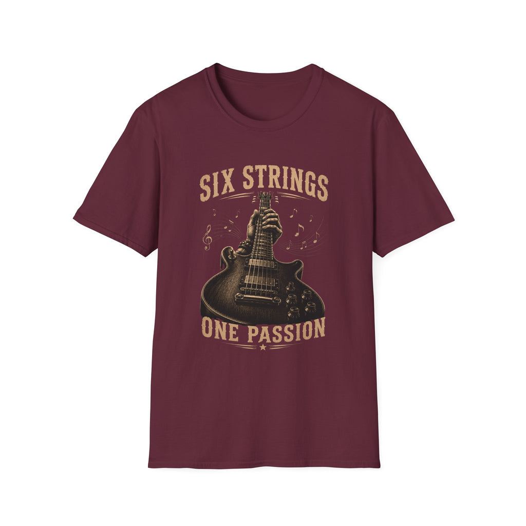 Six Strings Guitar T-Shirt — "Six Strings One Passion" Vintage Music Tee - Electric Guitar Rock Music Design