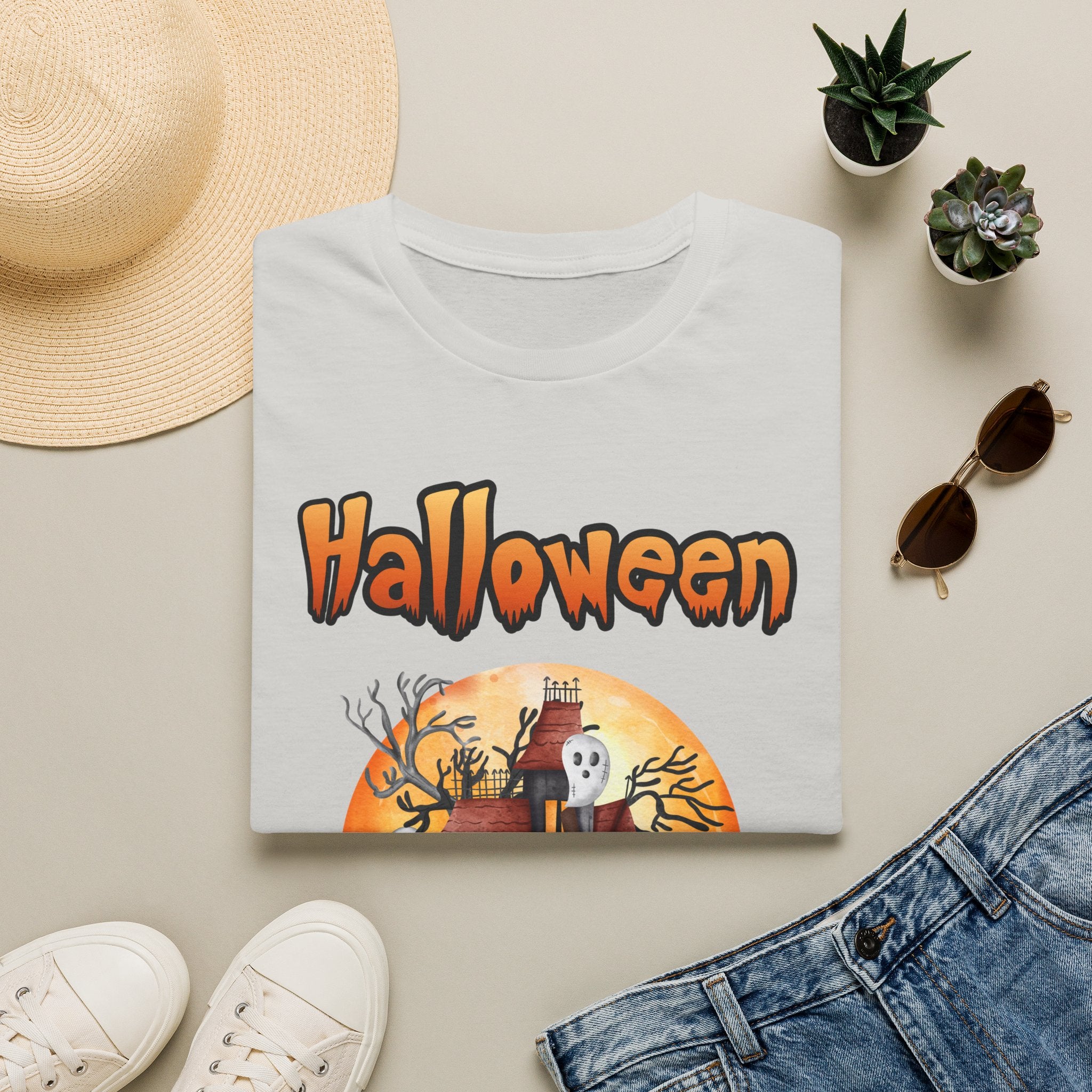 Halloween Haunted House T-Shirt — Spooky Pumpkin Moon Design -  Cute Spooky Haunted Mansion Ghost Pumpkin Fall Tee