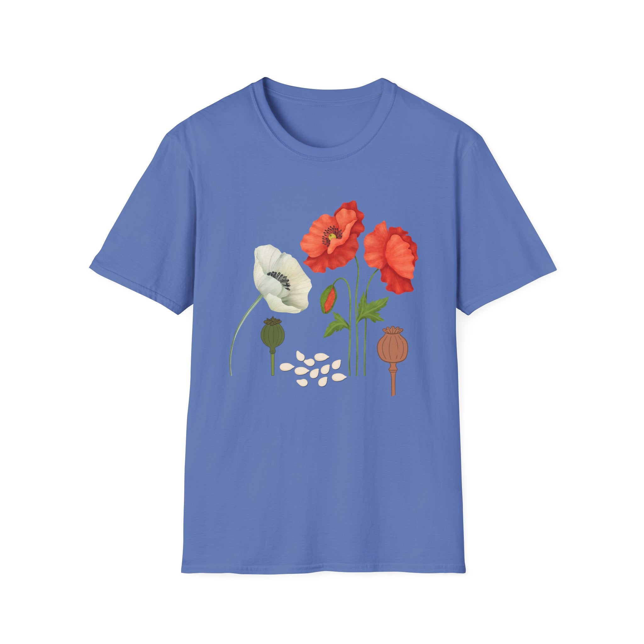 Poppy Floral T‑Shirt — Vintage Red & White Poppy Garden Tee - Vintage Wildflower Garden Art