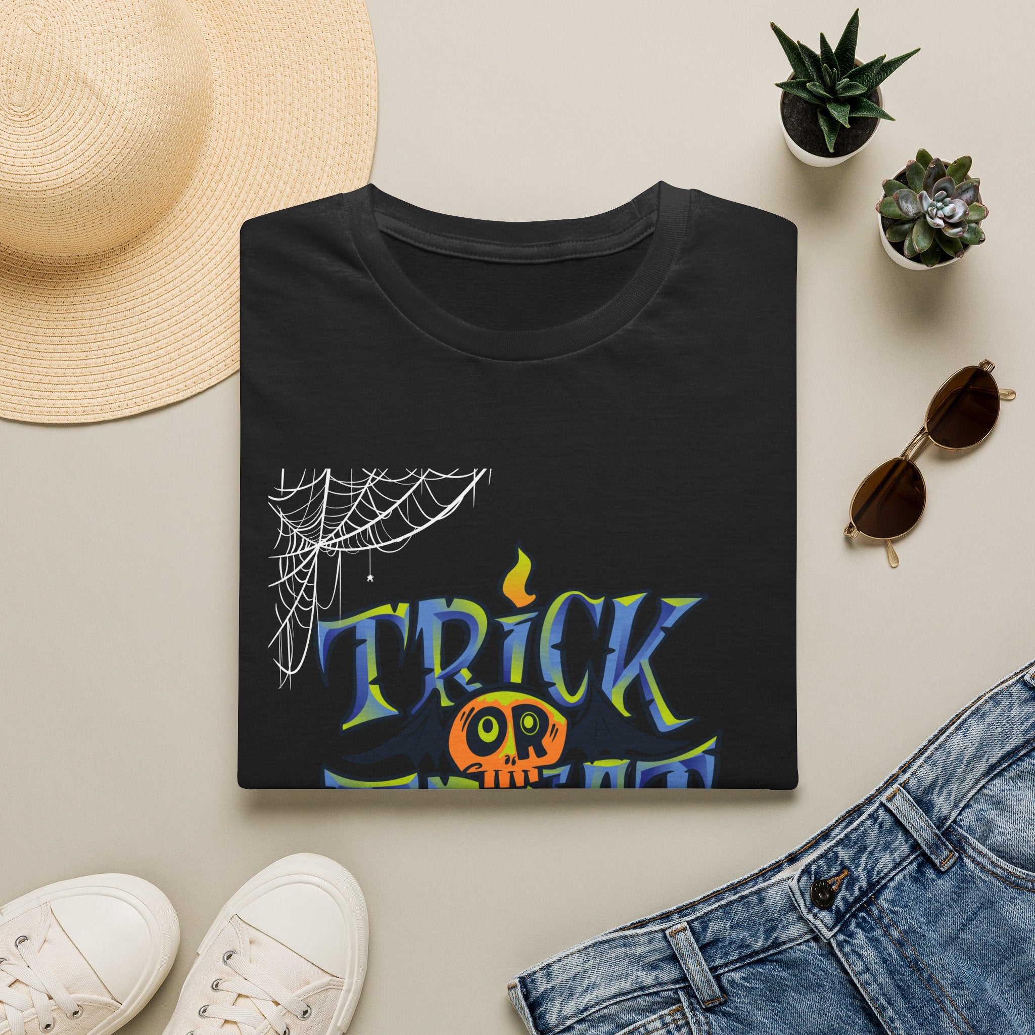 Trick or Treat Halloween Tee — Spooky Candy Pumpkin Graphic T-Shirt - | Funny Spooky Trick or Treat Pumpkin Halloween Tee