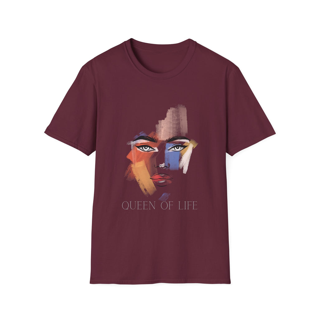 Abstract Painted Face T-Shirt — "Queen of Life" Artistic Graphic Tee