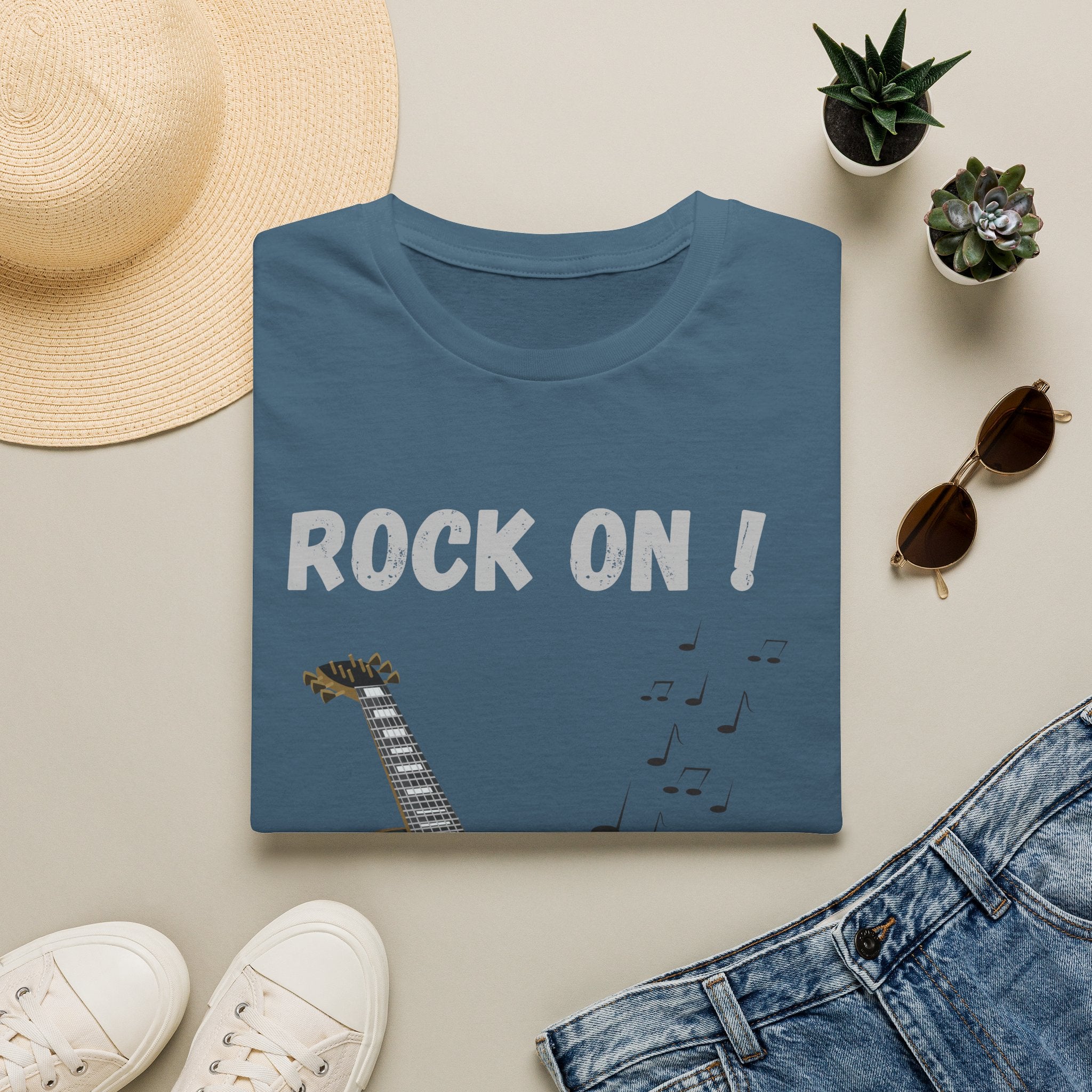 Rock On Guitar Music Lover Design | Electric Guitar Rock Fan Graphic  — Music Lover Graphic Tee